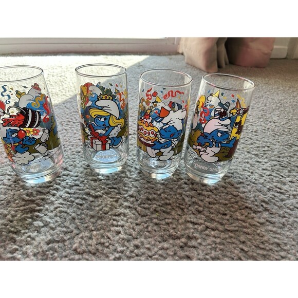 1982 - Smurf Glasses - Hardee’s Promo - Lot Of 6 - Peyo - Wallace Berrie & Co - Picture 3 of 7